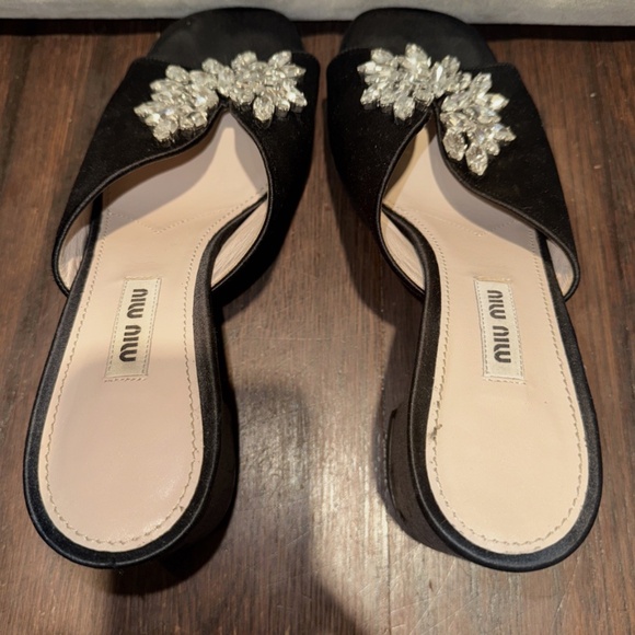 Miu Miu Satin Crystal Embellishments Slides Women's Shoes Size: 6.5 - Picture 8 of 9